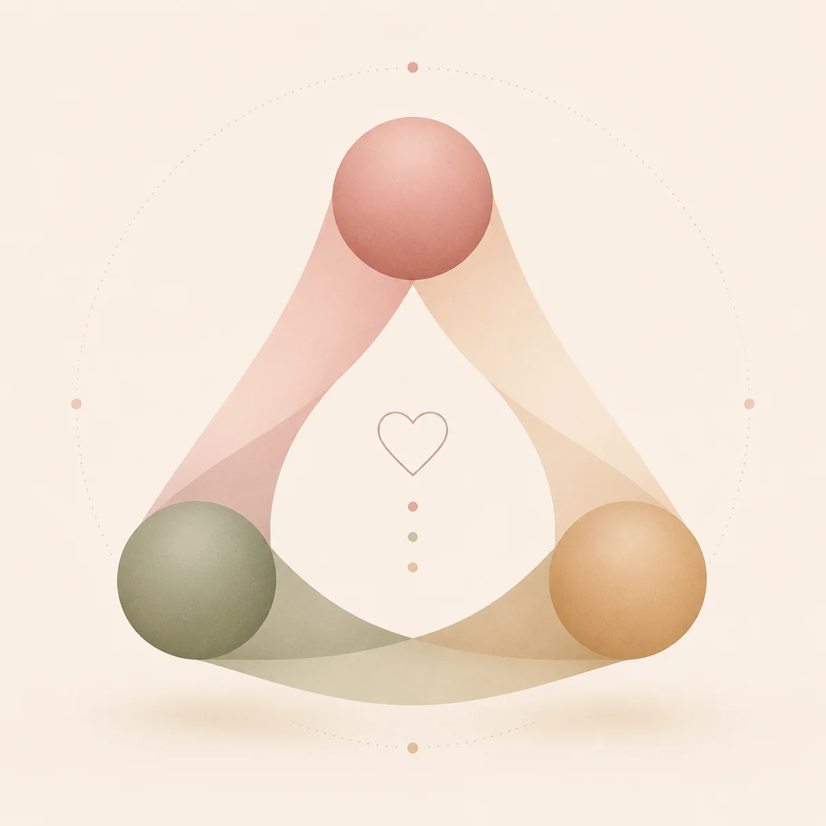 Gradient-minimalist V-shaped composition of three orbs representing a polyamory vee structure
