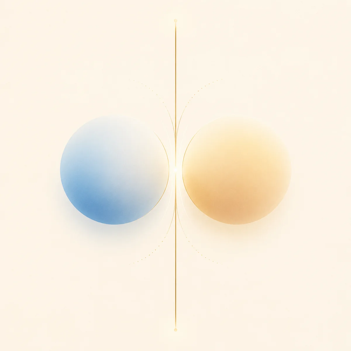 Vertical gold line with two balanced orbs illustrating balance and structure in polyamory