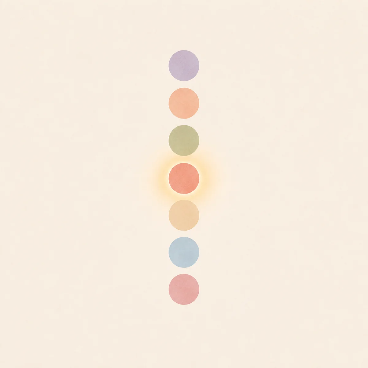 Seven small pastel circles in a column representing a hinge partner self-check