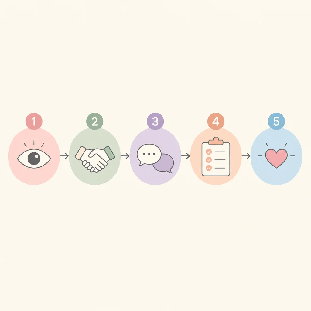 The five RADAR check-in steps shown as five connected circles