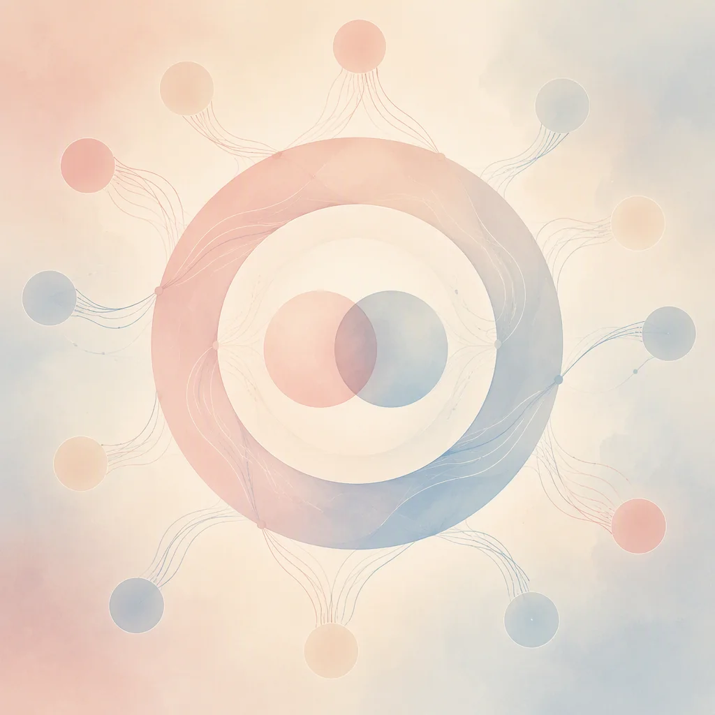 Nested translucent rings symbolizing descriptive versus prescriptive hierarchy