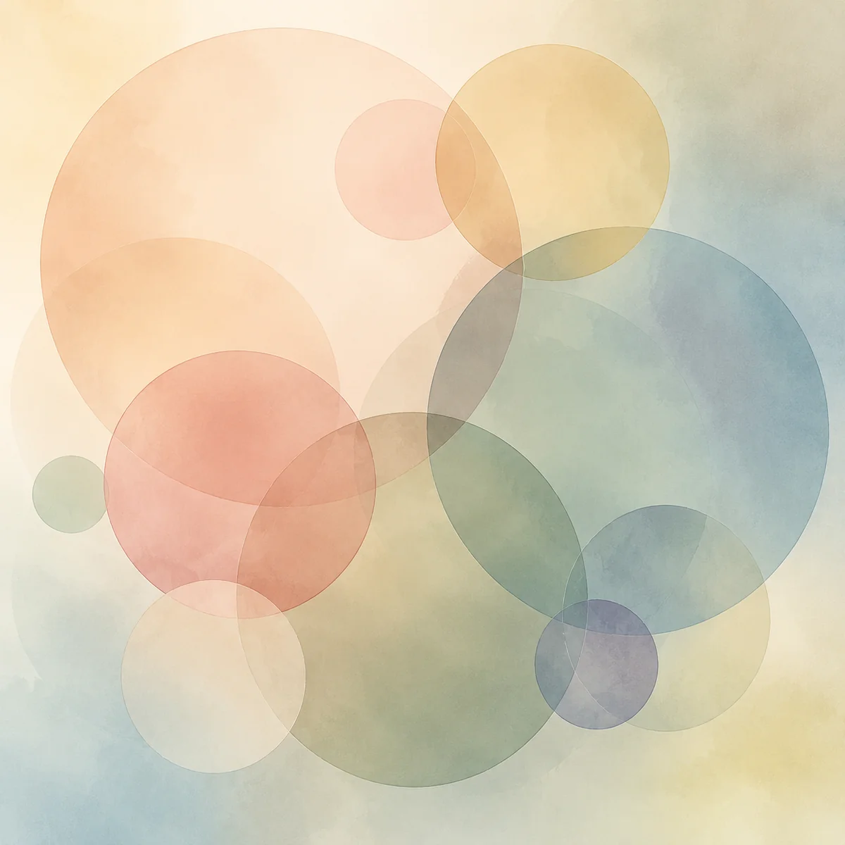 Overlapping translucent circles representing multiple equal relationships