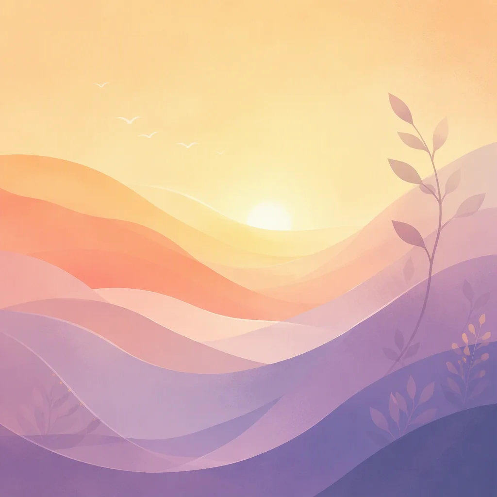 Warm glowing horizon with pastel waves representing growth and change