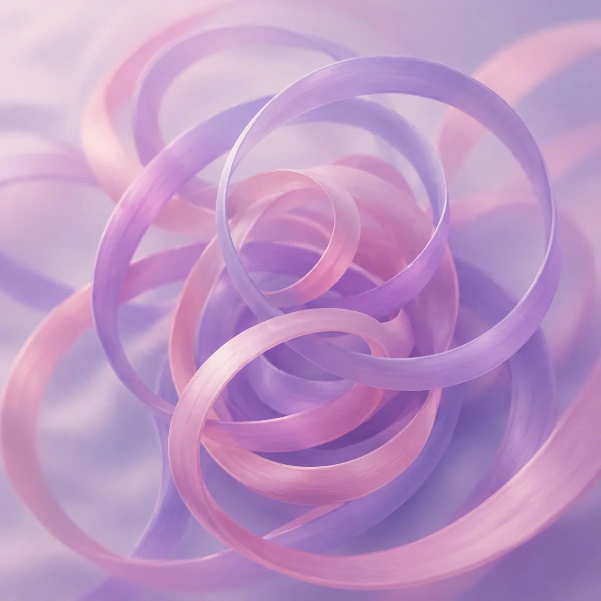 Looping pastel ribbons symbolizing obsessive limerent thoughts