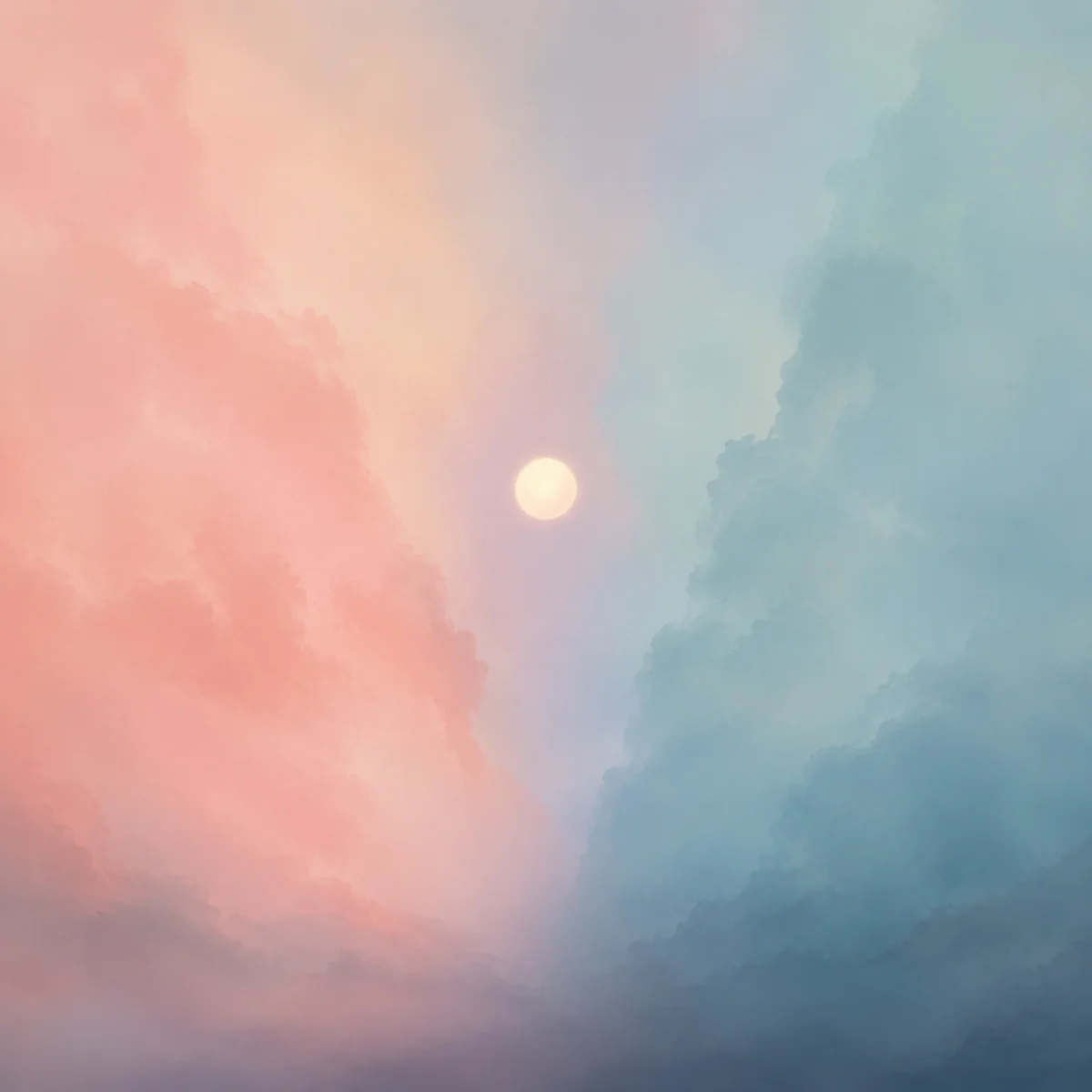 A glowing orb between two color fields symbolizing uncertainty