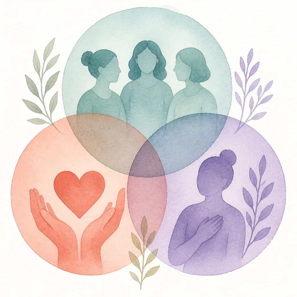 Three overlapping translucent circles in watercolor