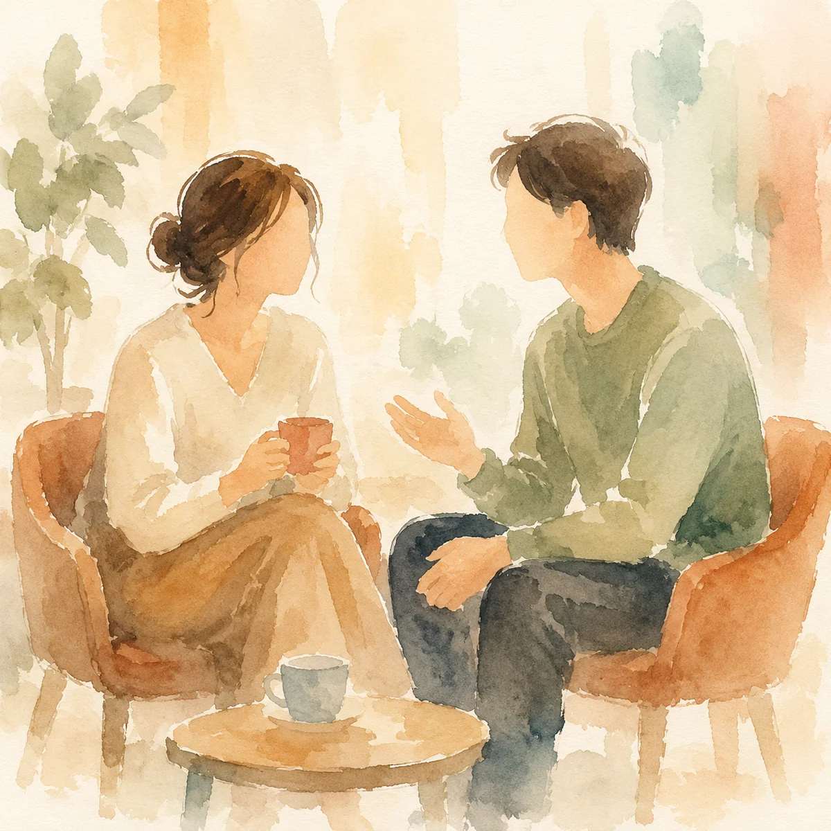 Two people talking through envy together